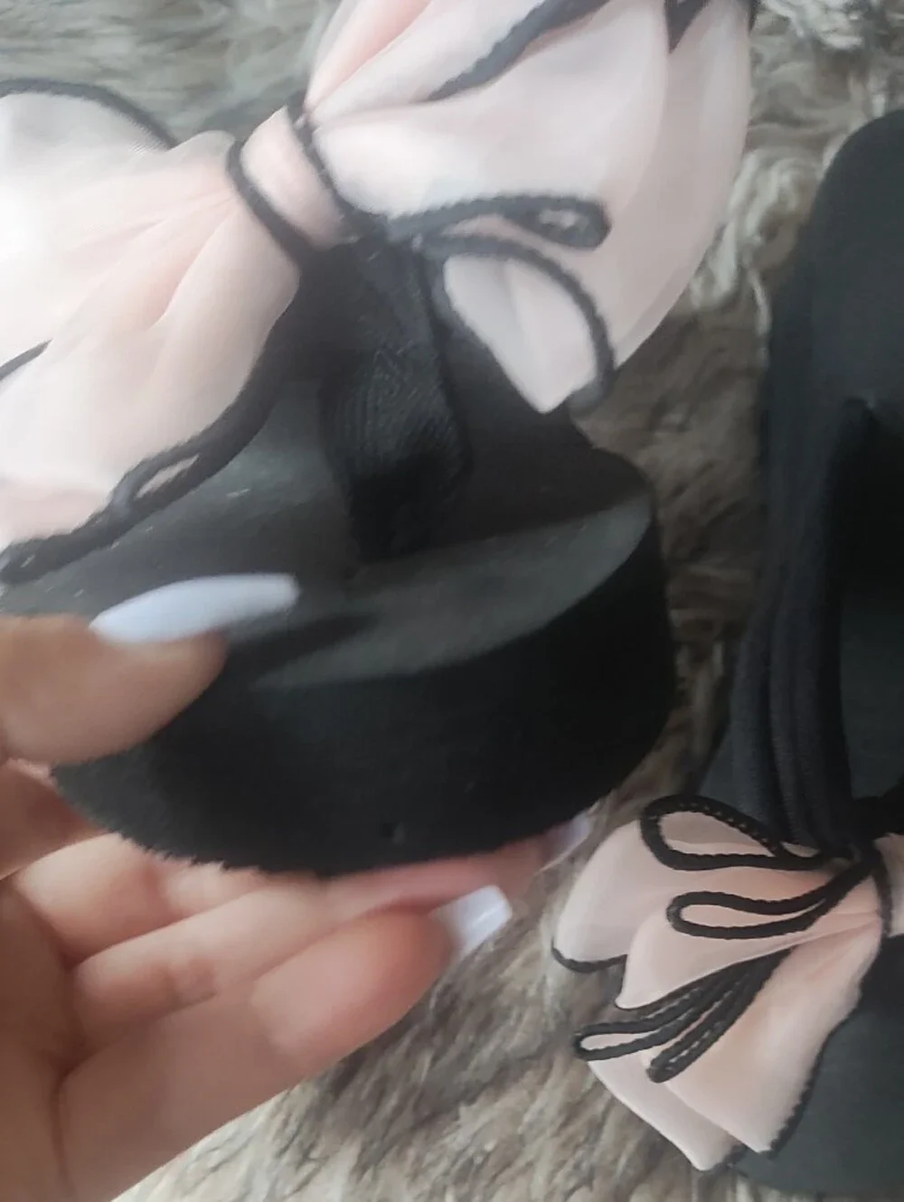 Black Slide Sandals with Pink Bow Accent